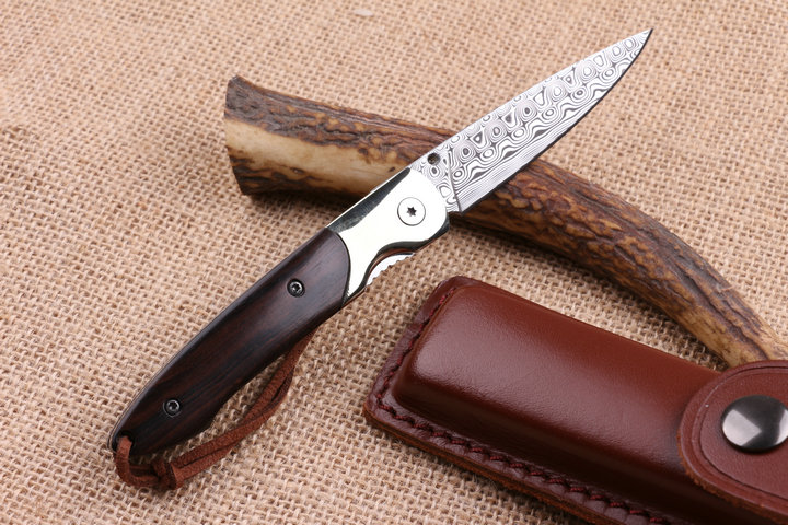 Extreme Ebony small folding knife American Damascus handmade knife UD404480